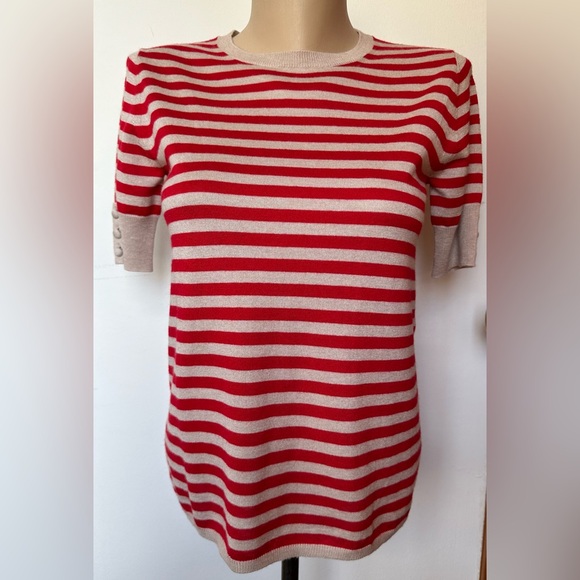 Max Mara Stagno Stripe Silk & Cashmere Sweater Top In Red/Tan NWOT - Picture 7 of 13